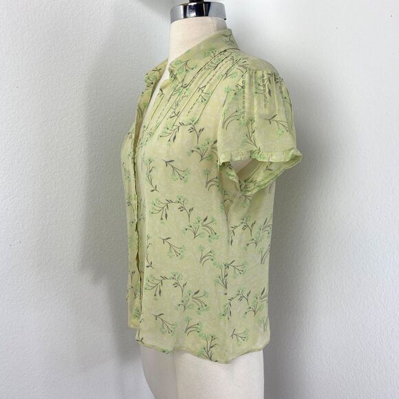 Vtg Y2k Old Navy Lime Green Sheer Silk Blouse Large Whimsy Fairy Peasant Boho - Picture 5 of 9